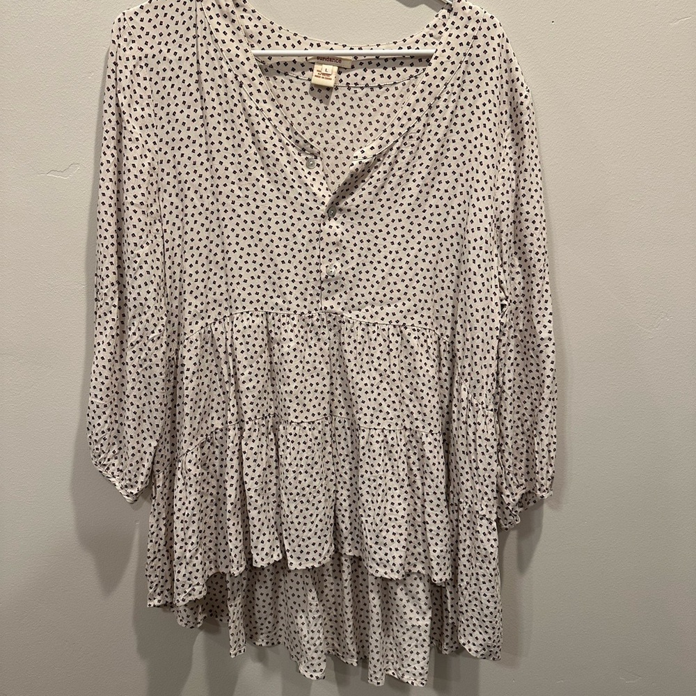 Anthropologie Sundance Patterned Flowy Fabric with Black and Red Accents